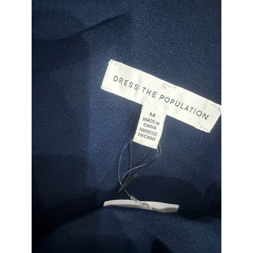 New! Dress the Population Tiffany One Shoulder Midi Dress Midnight Blue Medium - Picture 7 of 9